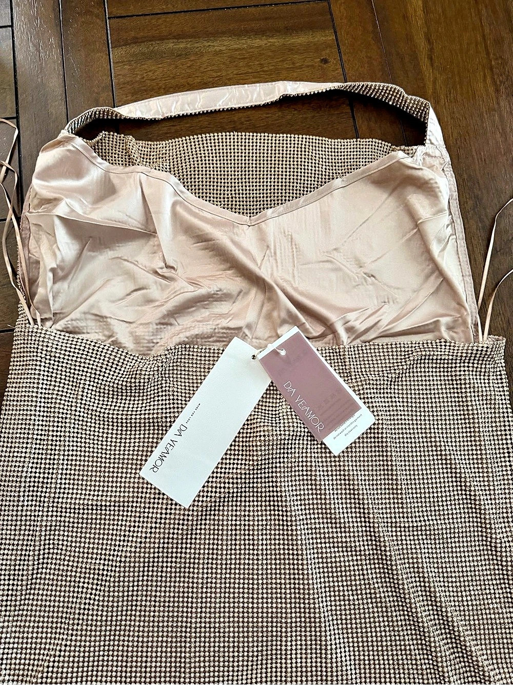 DA VEAMOR Checkered Mini Dress in golden rose mSize Small NWT